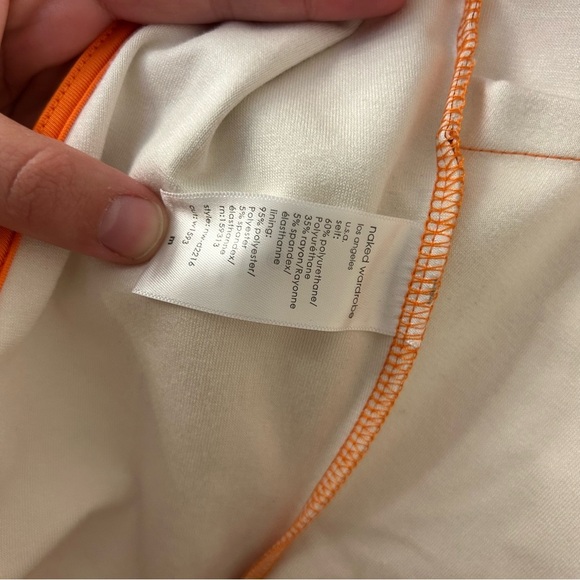 Naked Wardrobe Orange Faux Leather Cutout Mini Dress Size Medium Long Sleeve - Picture 7 of 7